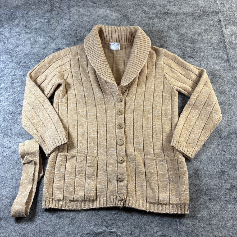 Vintage 70s British Vogue Belted Cardigan Sweater Women's S/M Cream Grandma Core